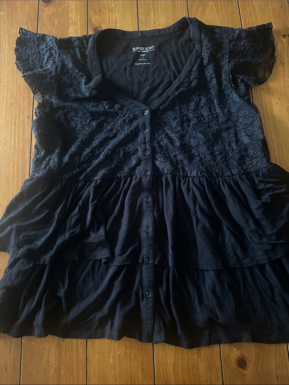 torrid Black Lace Button-Front Peplum Blouse